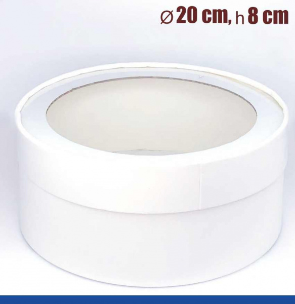 Коробка для выпечки круглая (шайба) 20•8 см Белая (окно, крышка+дно)