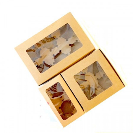 Крафт-коробка с окном 4 капкейка 16*16*7.5 см | упак 5 шт Крафт-коробка с окном 4 капкейка 16*16*7.5 см | упак 5 шт